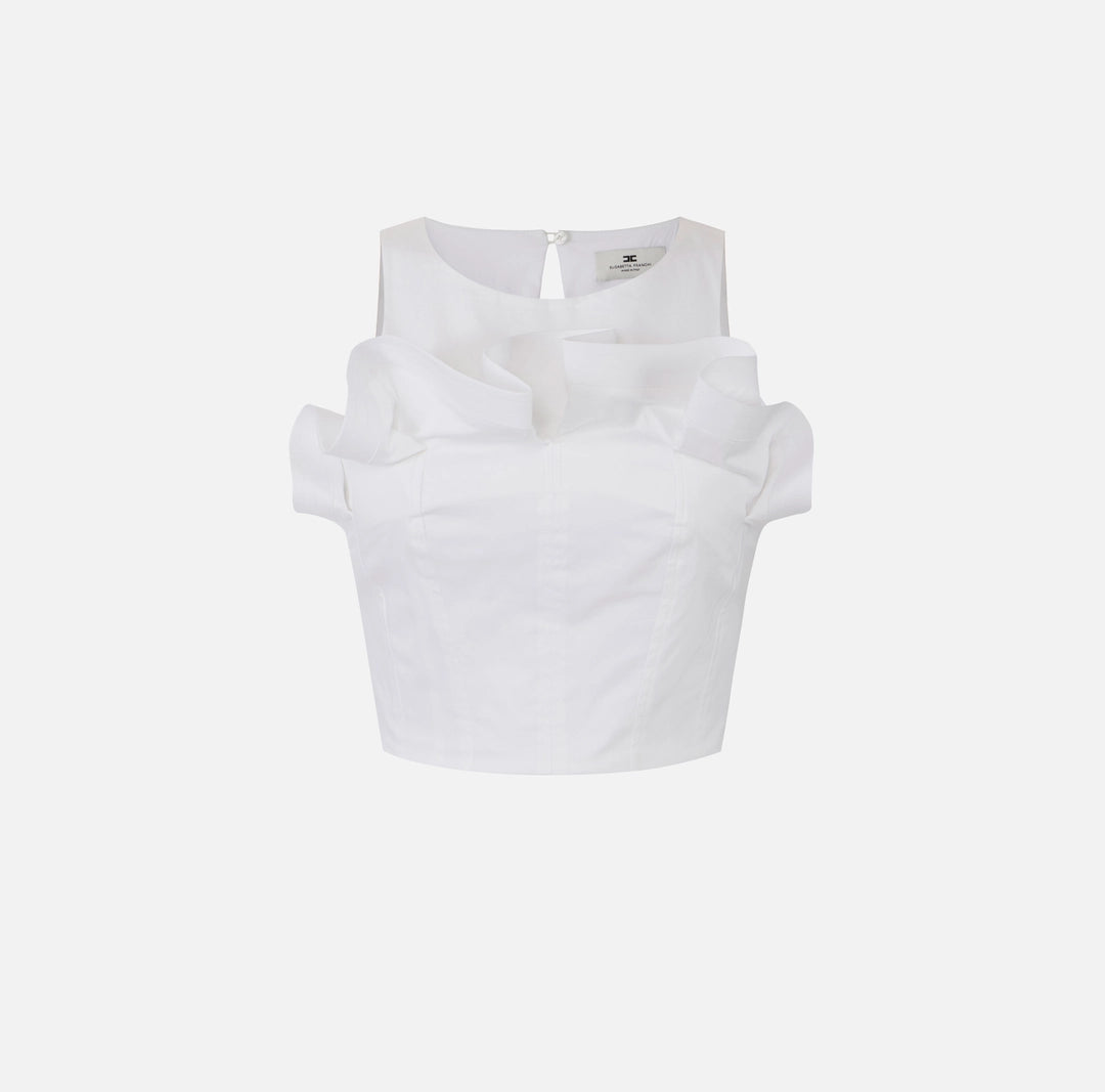 Stretch cotton top with flounce