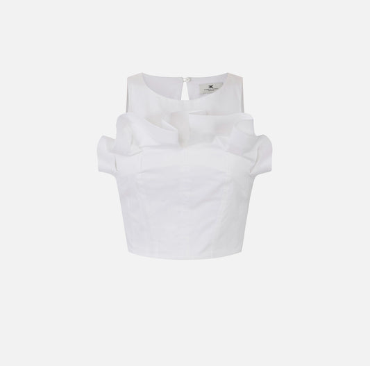 Stretch cotton top with flounce