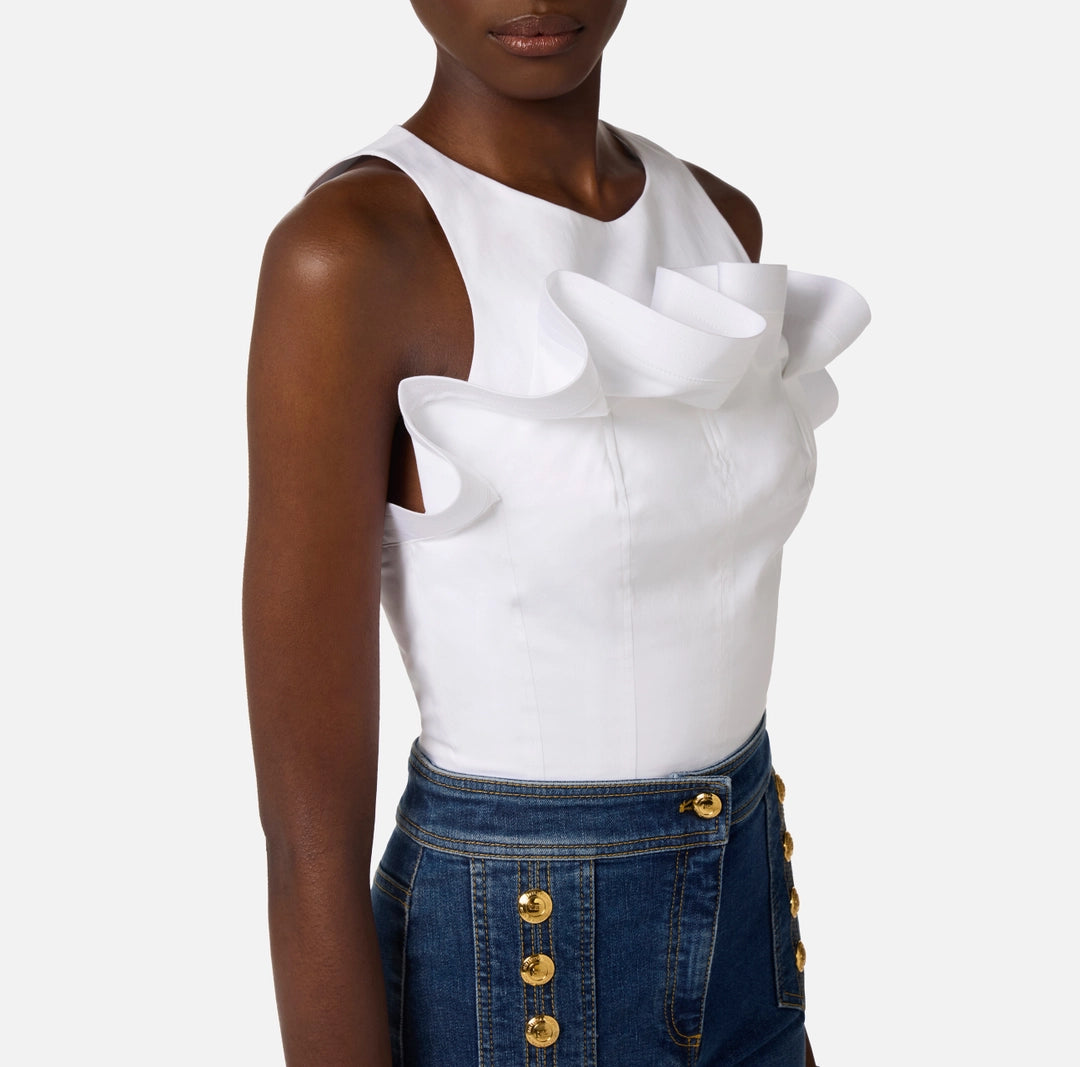 Stretch cotton top with flounce