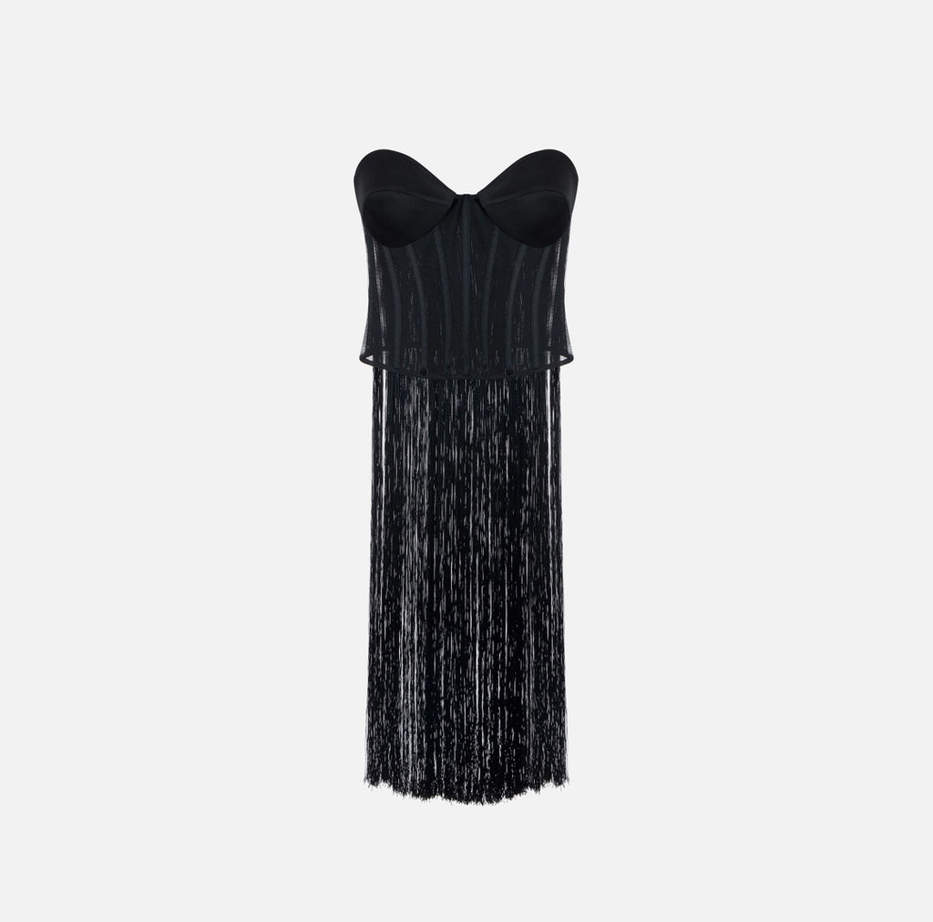 Tulle bustier top with fringes