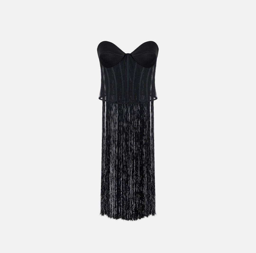 Tulle bustier top with fringes