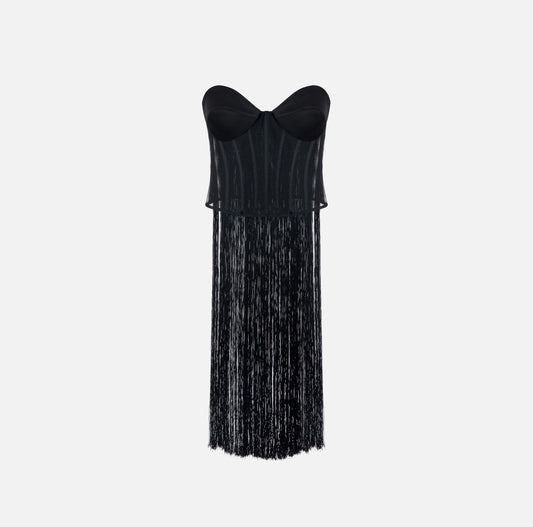 Tulle bustier top with fringes