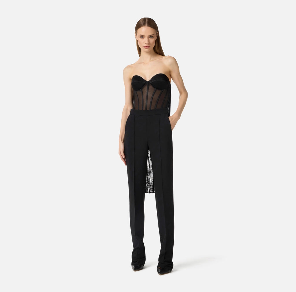 Tulle bustier top with fringes