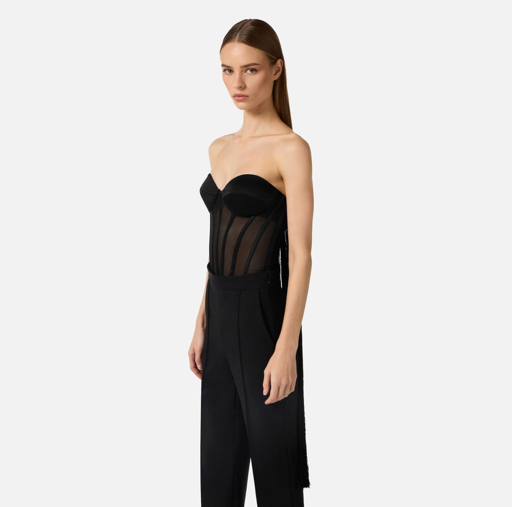 Tulle bustier top with fringes