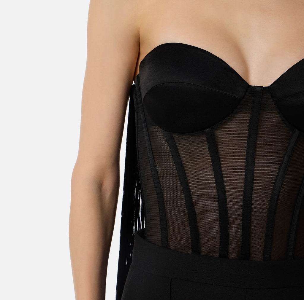 Tulle bustier top with fringes