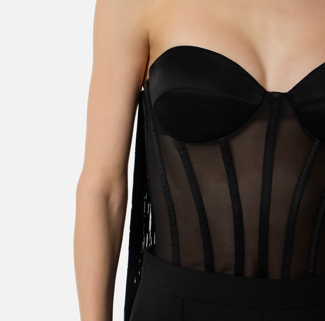 Tulle bustier top with fringes