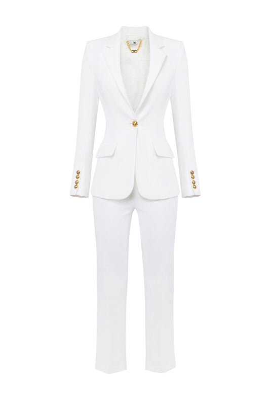 Single-breasted women’s suit in crêpe fabric