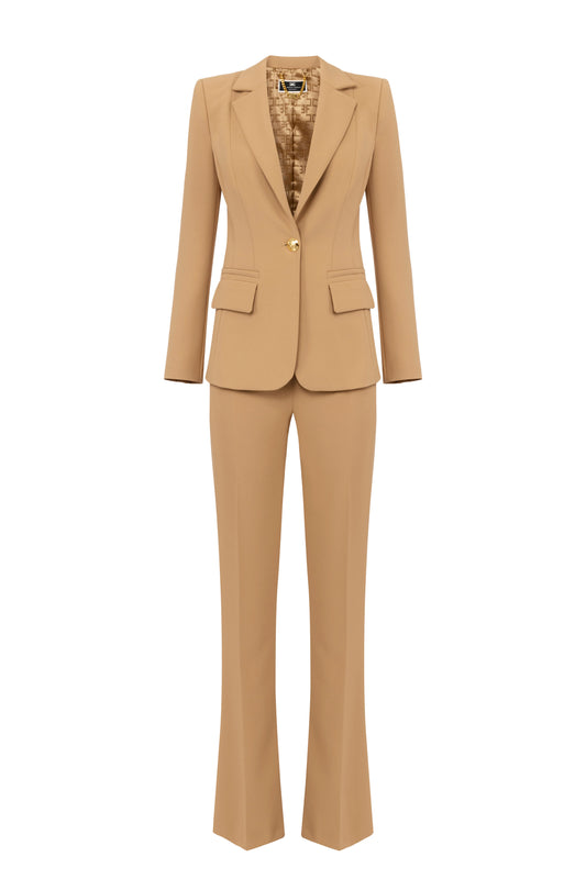 Stretch crêpe suit with fitted jacket and straight trousers