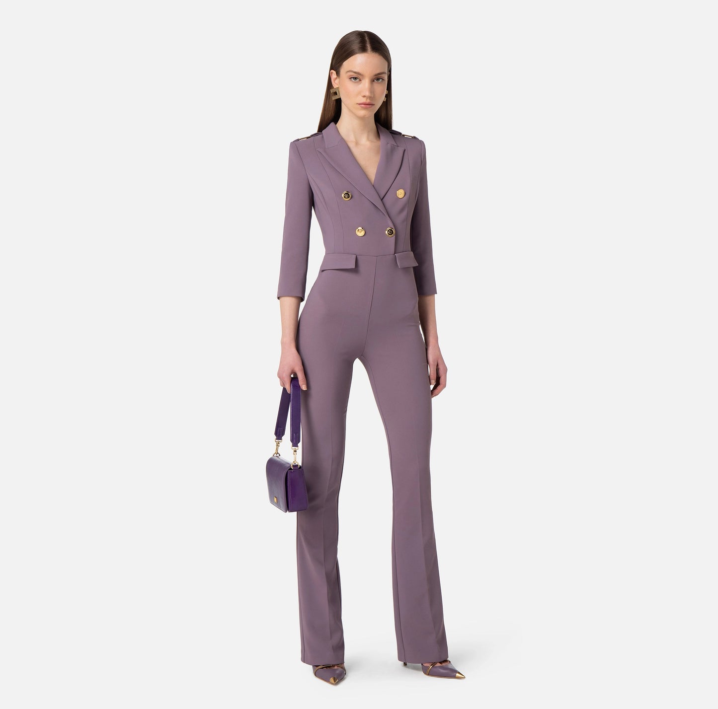 Double layer crêpe double-breasted jumpsuit