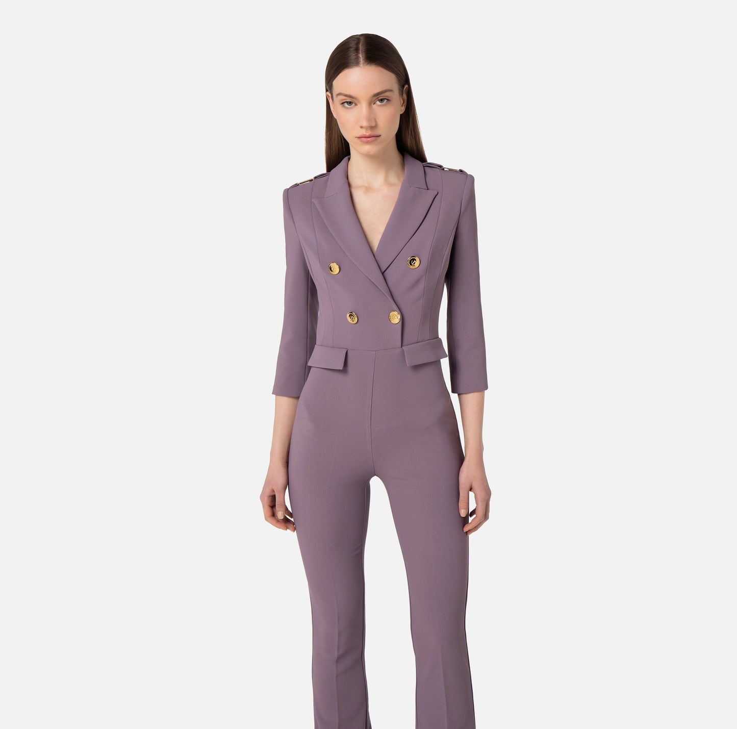 Double layer crêpe double-breasted jumpsuit