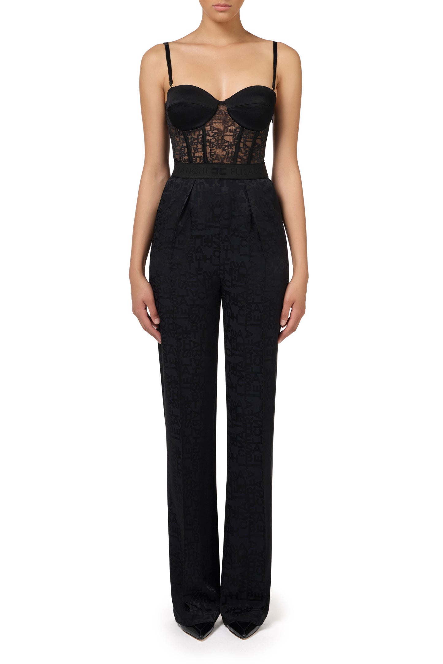 Jacquard crêpe combined jumpsuit with lettering