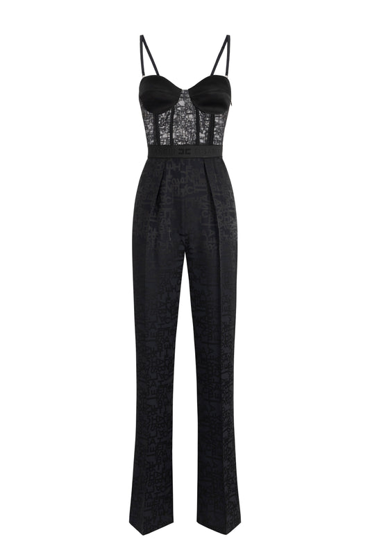 Jacquard crêpe combined jumpsuit with lettering