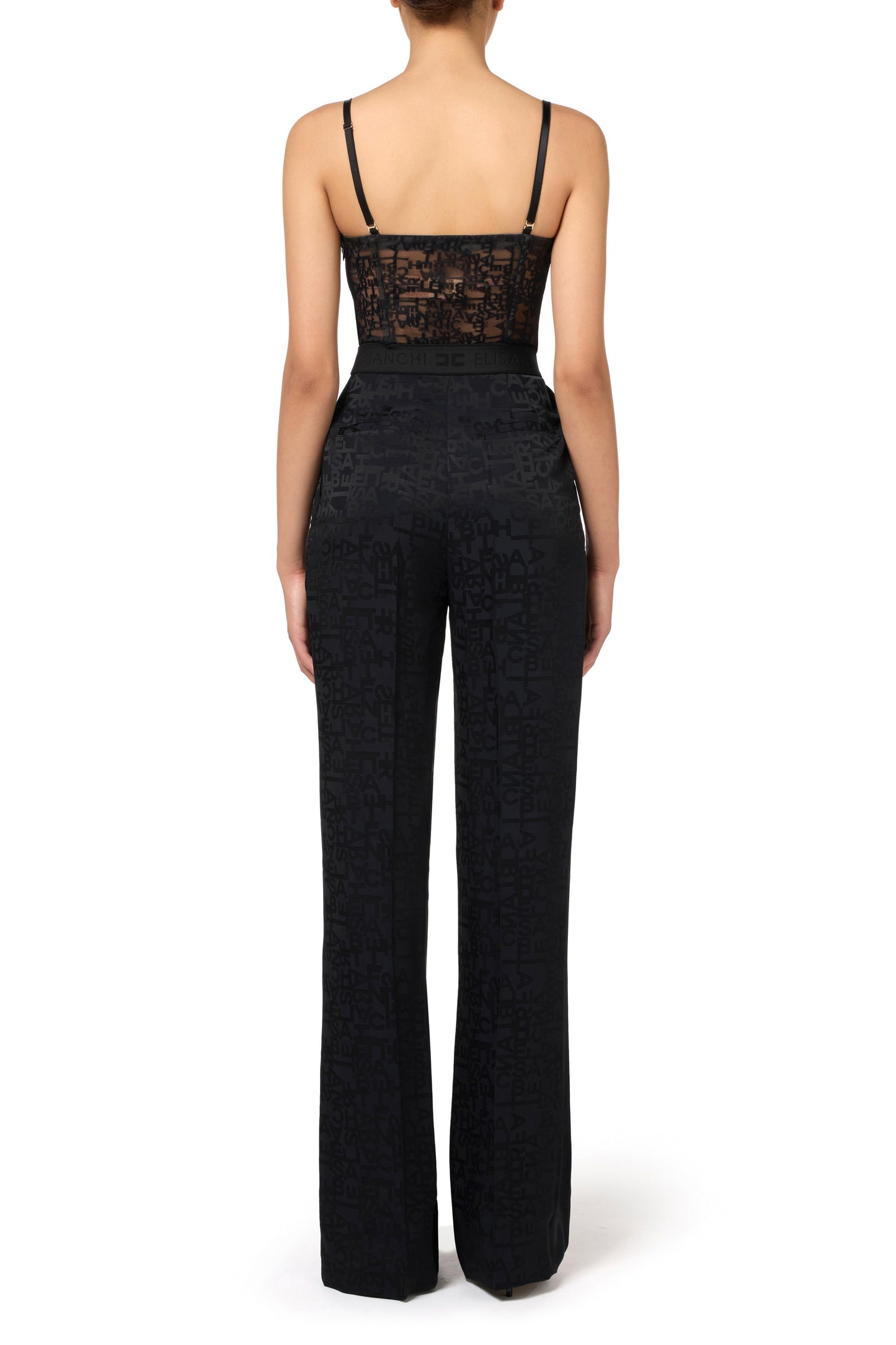 Jacquard crêpe combined jumpsuit with lettering