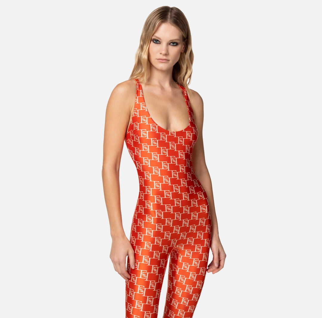 Lycra jumpsuit with logo print