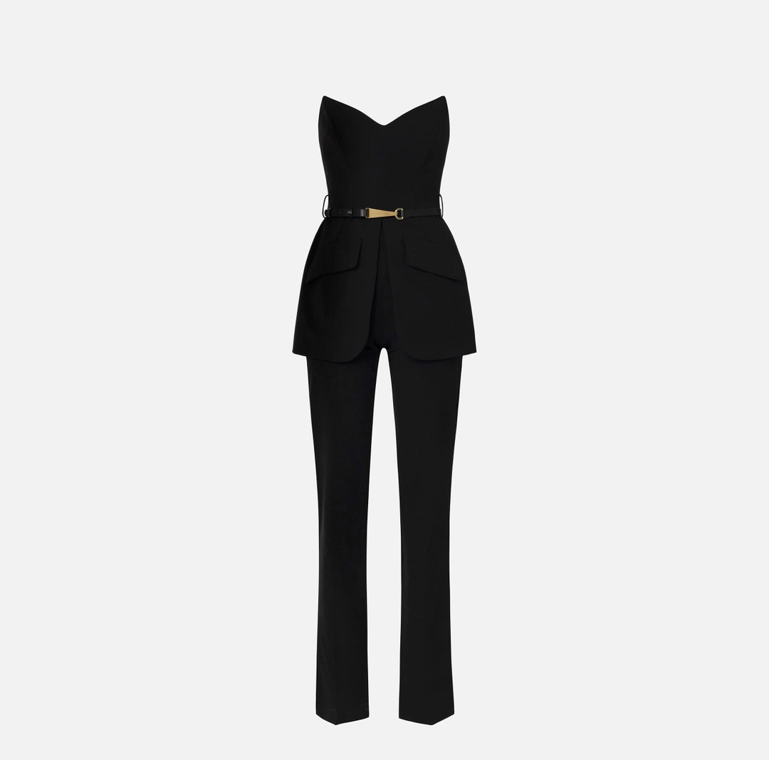 Technical fabric jumpsuit with bodice