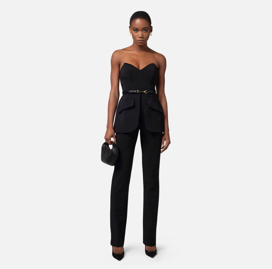 Technical fabric jumpsuit with bodice