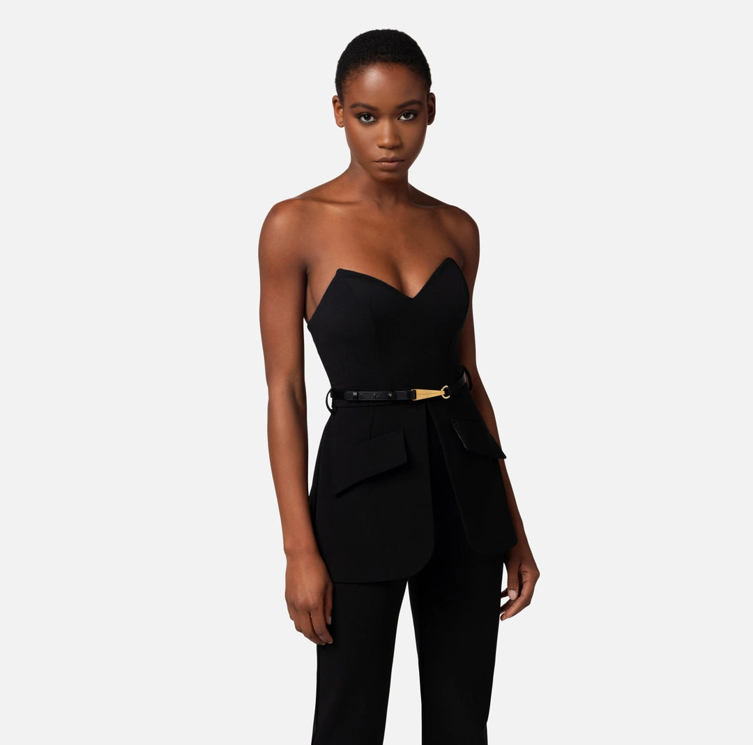 Technical fabric jumpsuit with bodice