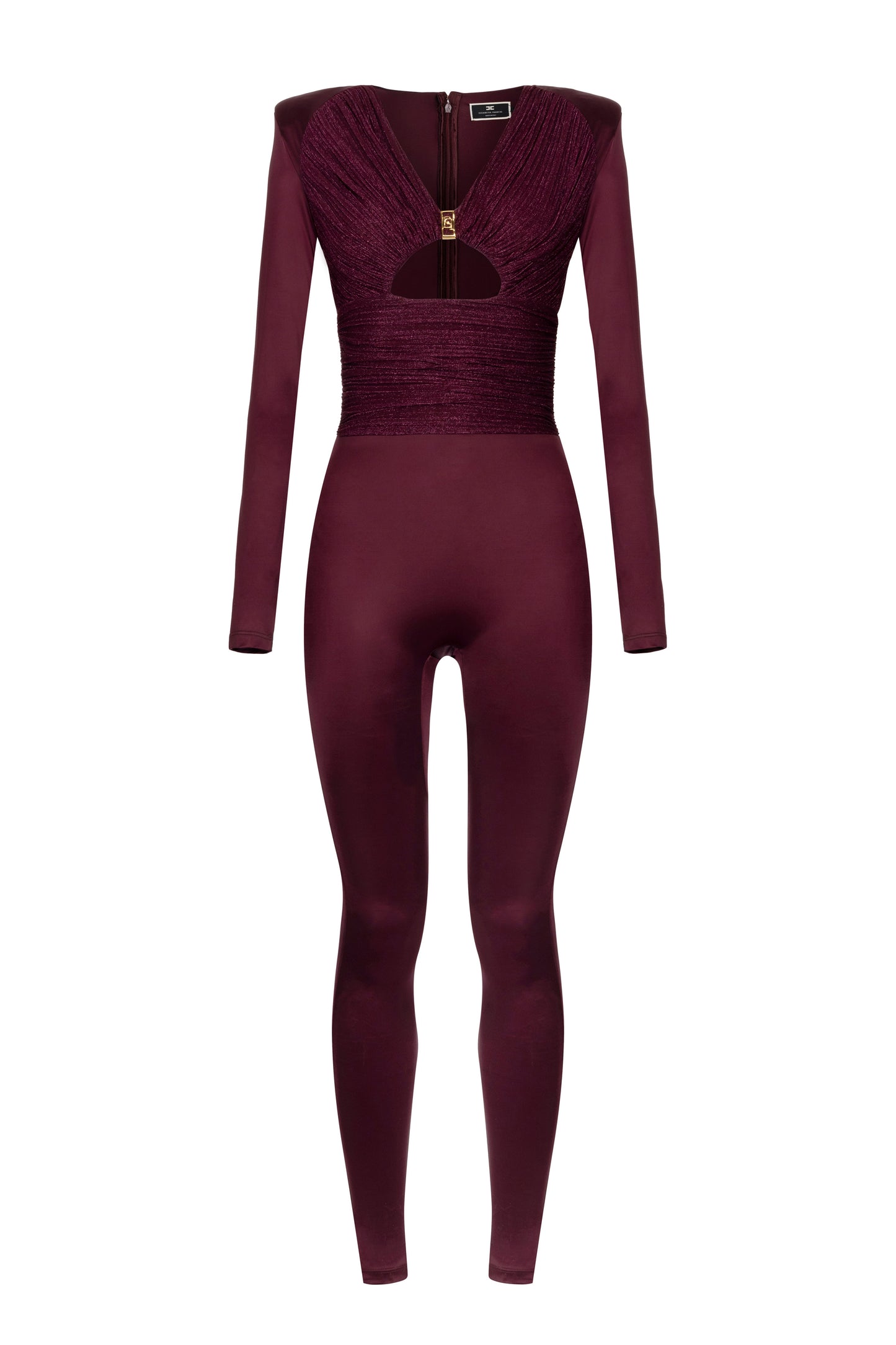 Shiny Lycra jumpsuit with pleated inserts