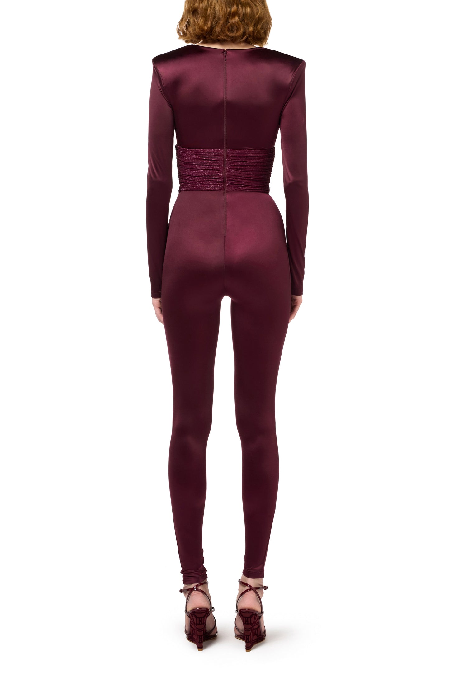 Shiny Lycra jumpsuit with pleated inserts