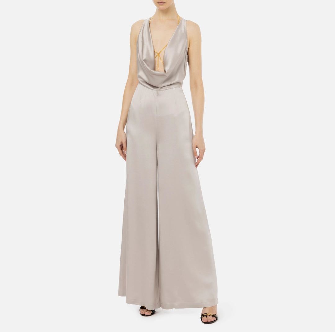 Flowing crêpe jumpsuit with bra accessory