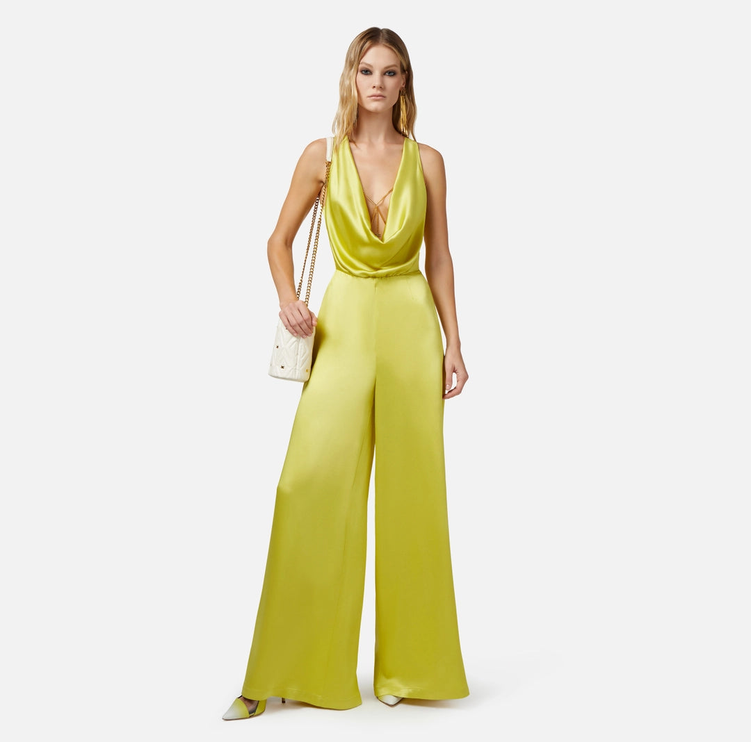 Flowing crêpe jumpsuit with bra accessory