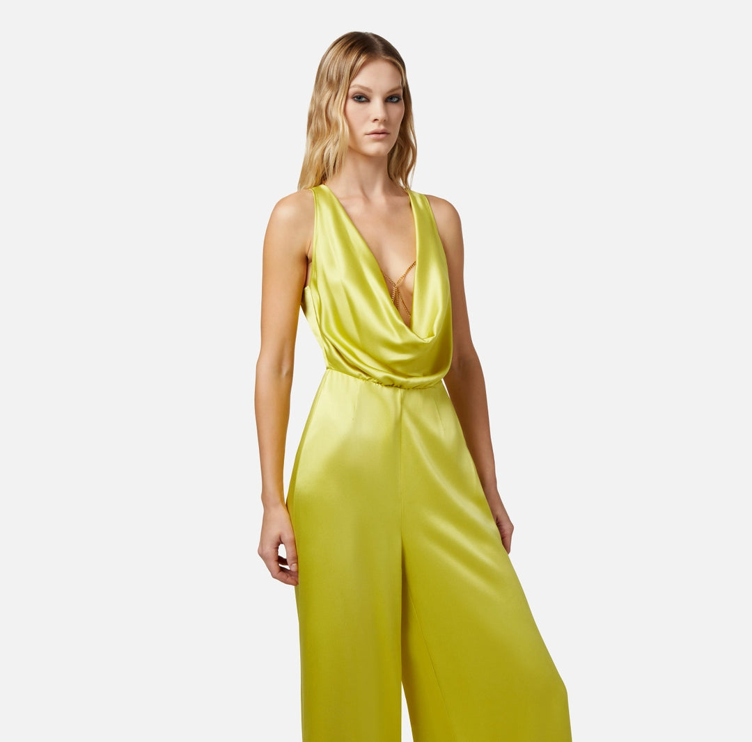 Flowing crêpe jumpsuit with bra accessory