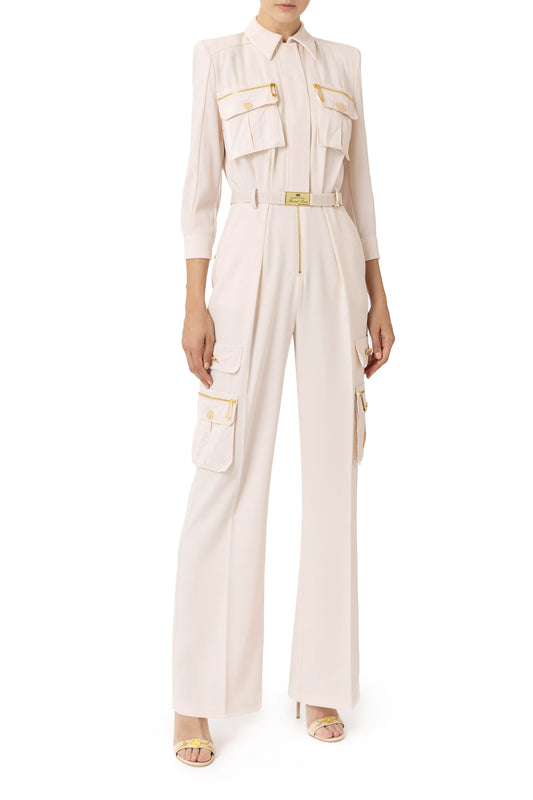 Jumpsuit in crêpe fabric with pockets and belt