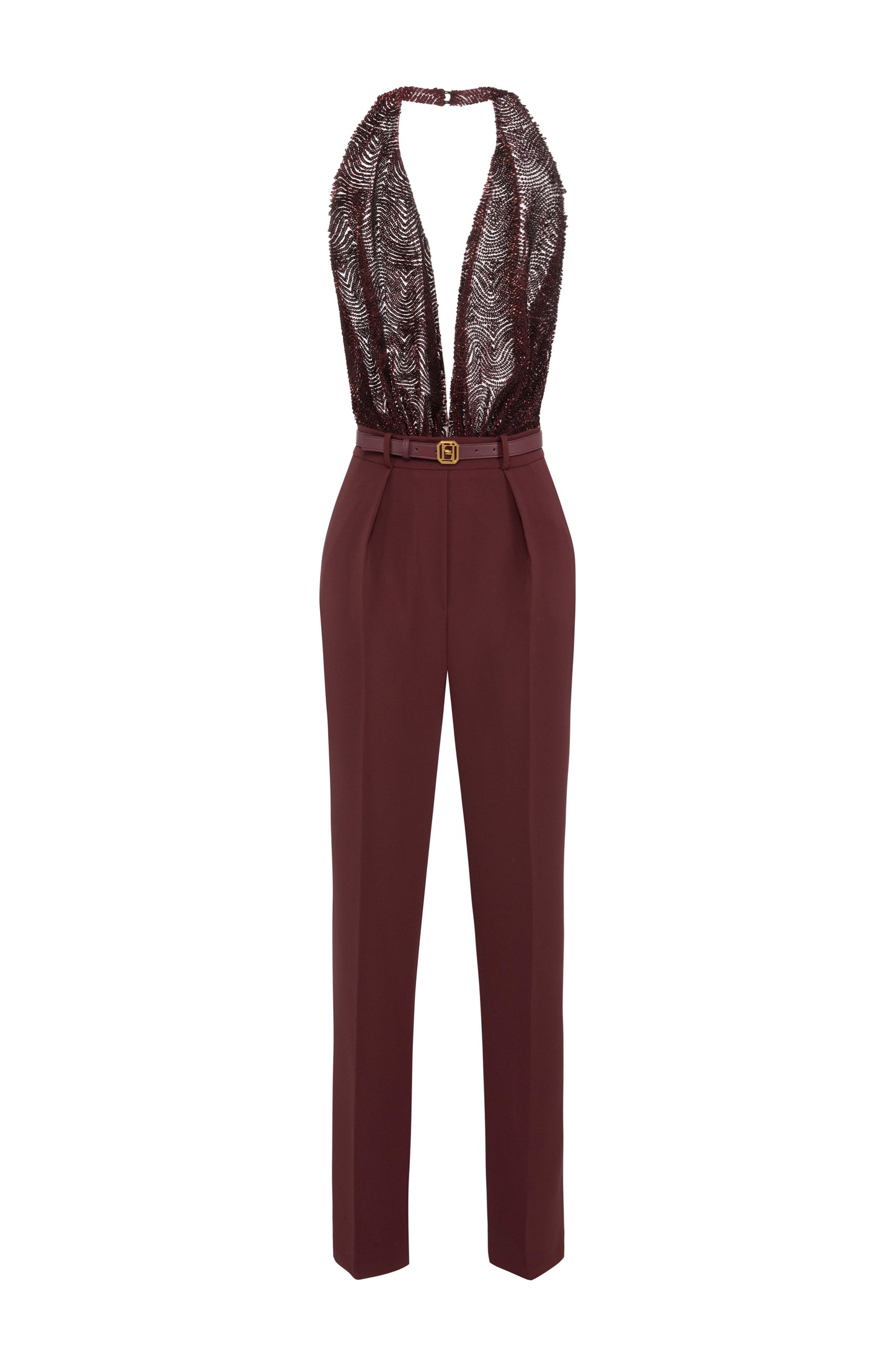 Jumpsuit in crêpe and tulle fabric embroidered with sequins