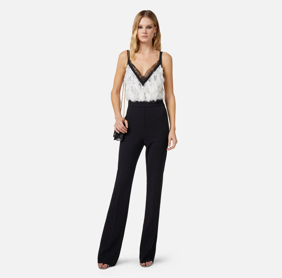 Jumpsuit in crêpe fabric with embroidered top