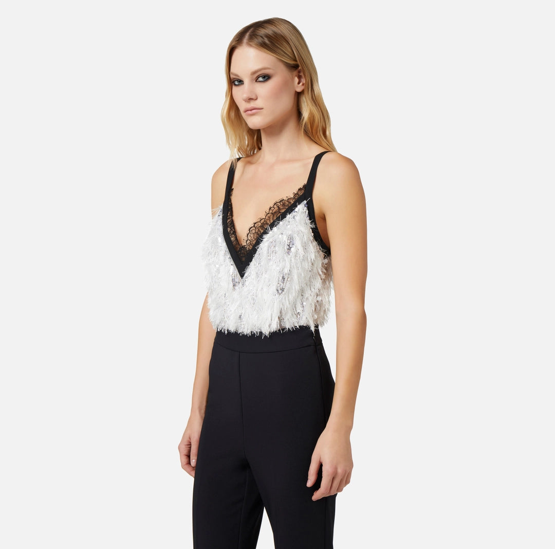 Jumpsuit in crêpe fabric with embroidered top