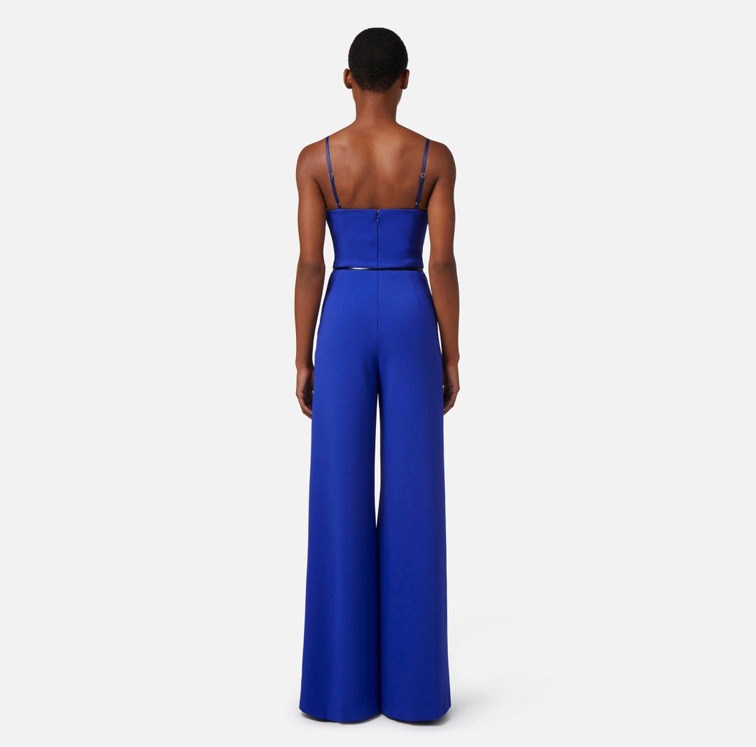 Jumpsuit in crêpe fabric with satin bow