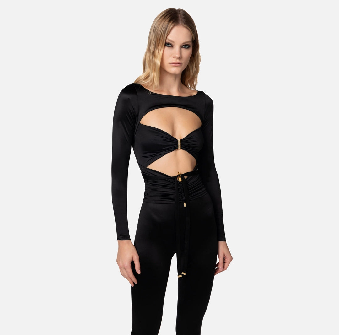Shiny Lycra jumpsuit with cut-out