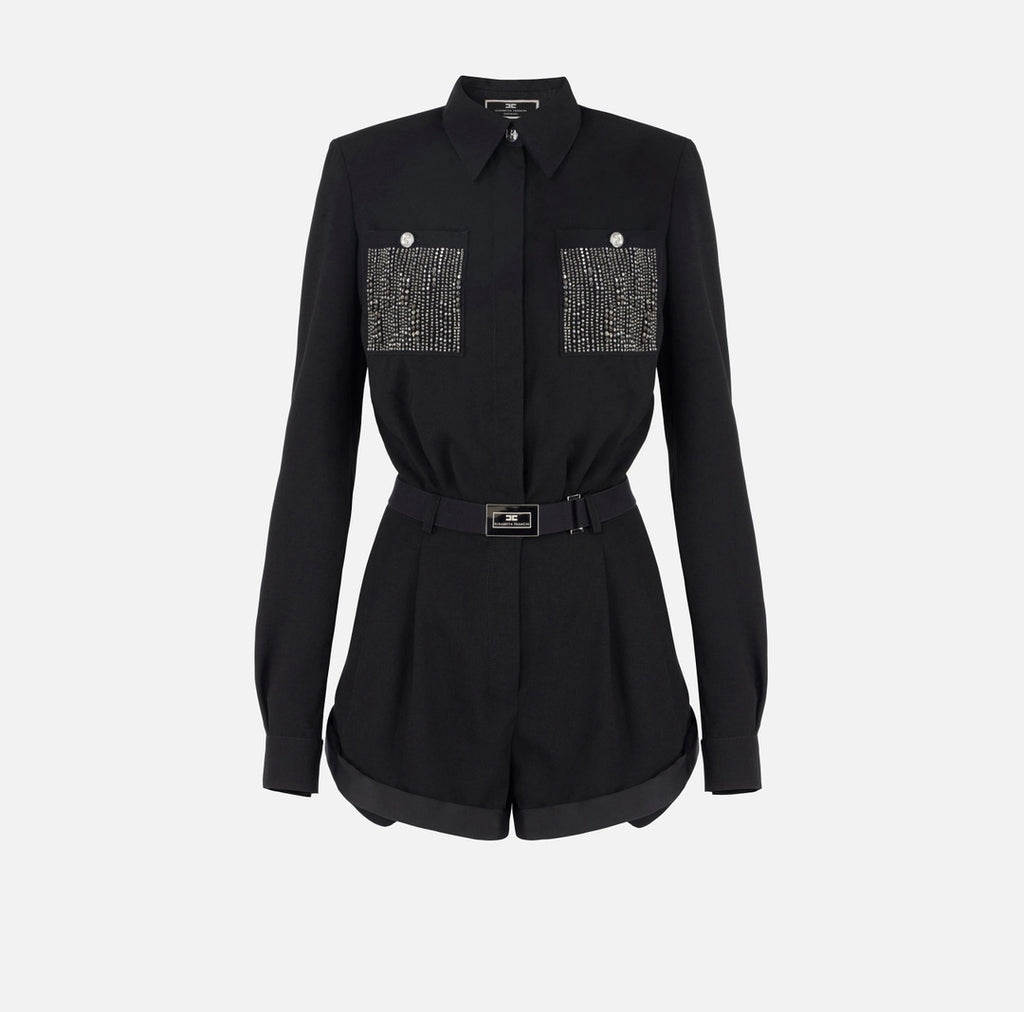 Romper suit in crêpe fabric with embroidery | LAST PIECE: 42