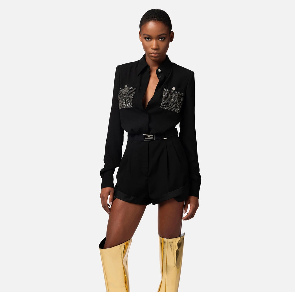 Romper suit in crêpe fabric with embroidery | LAST PIECE: 42