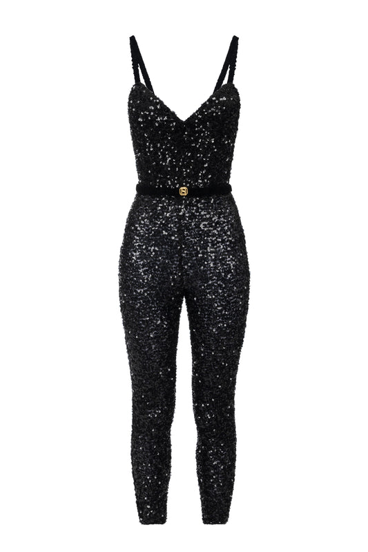 Sequin jumpsuit with belt