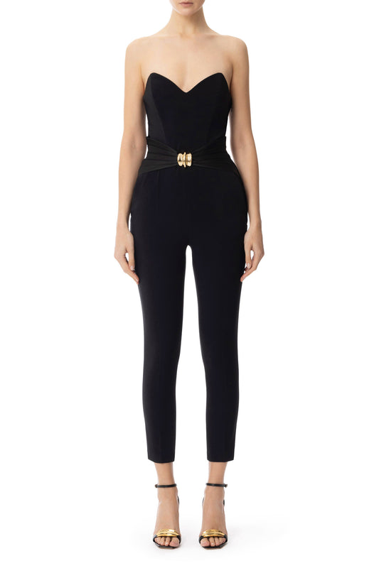 Flowing crêpe jumpsuit with macro bow