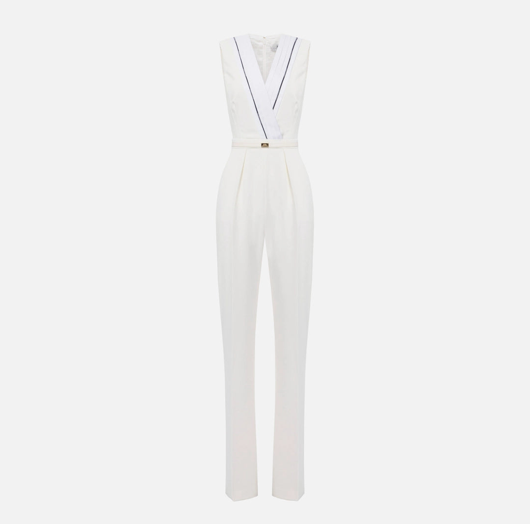 Jumpsuit in lightweight crêpe fabric with tuxedo details