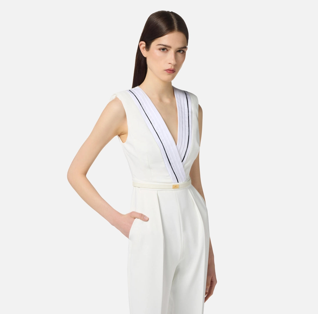 Jumpsuit in lightweight crêpe fabric with tuxedo details