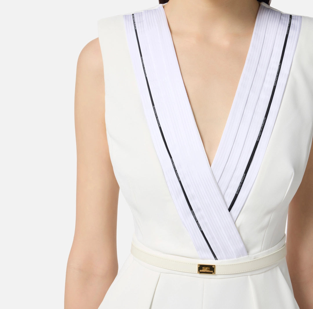 Jumpsuit in lightweight crêpe fabric with tuxedo details