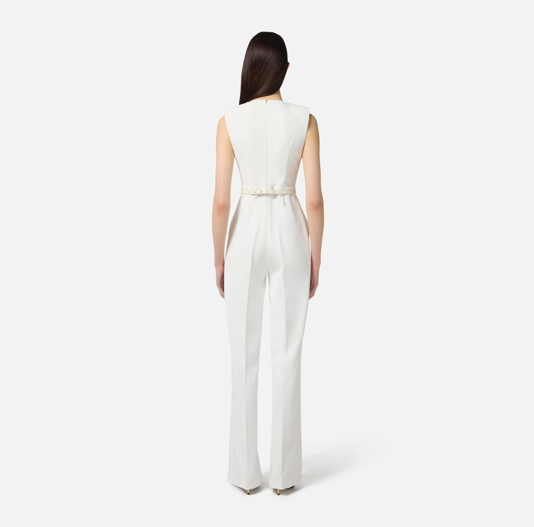 Jumpsuit in lightweight crêpe fabric with tuxedo details