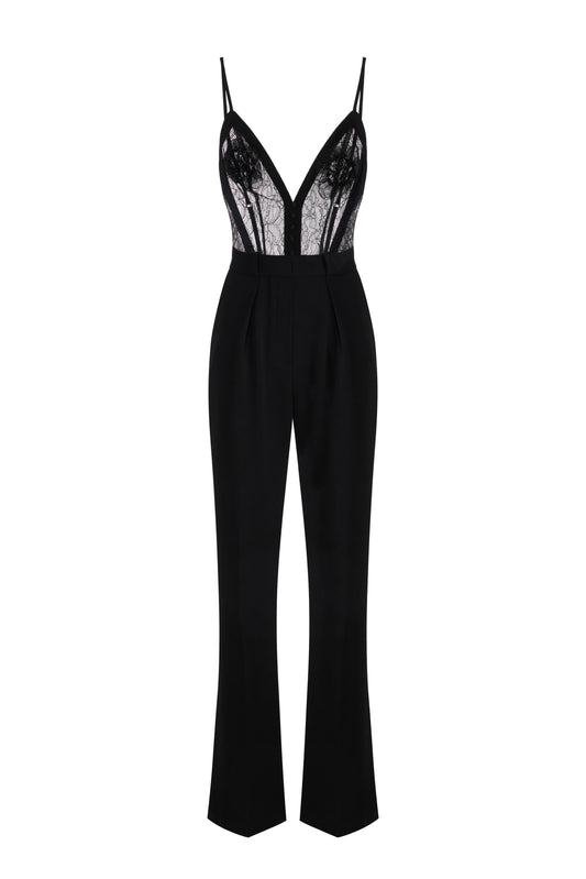 Jumpsuit in lightweight crêpe fabric with floral embroideries