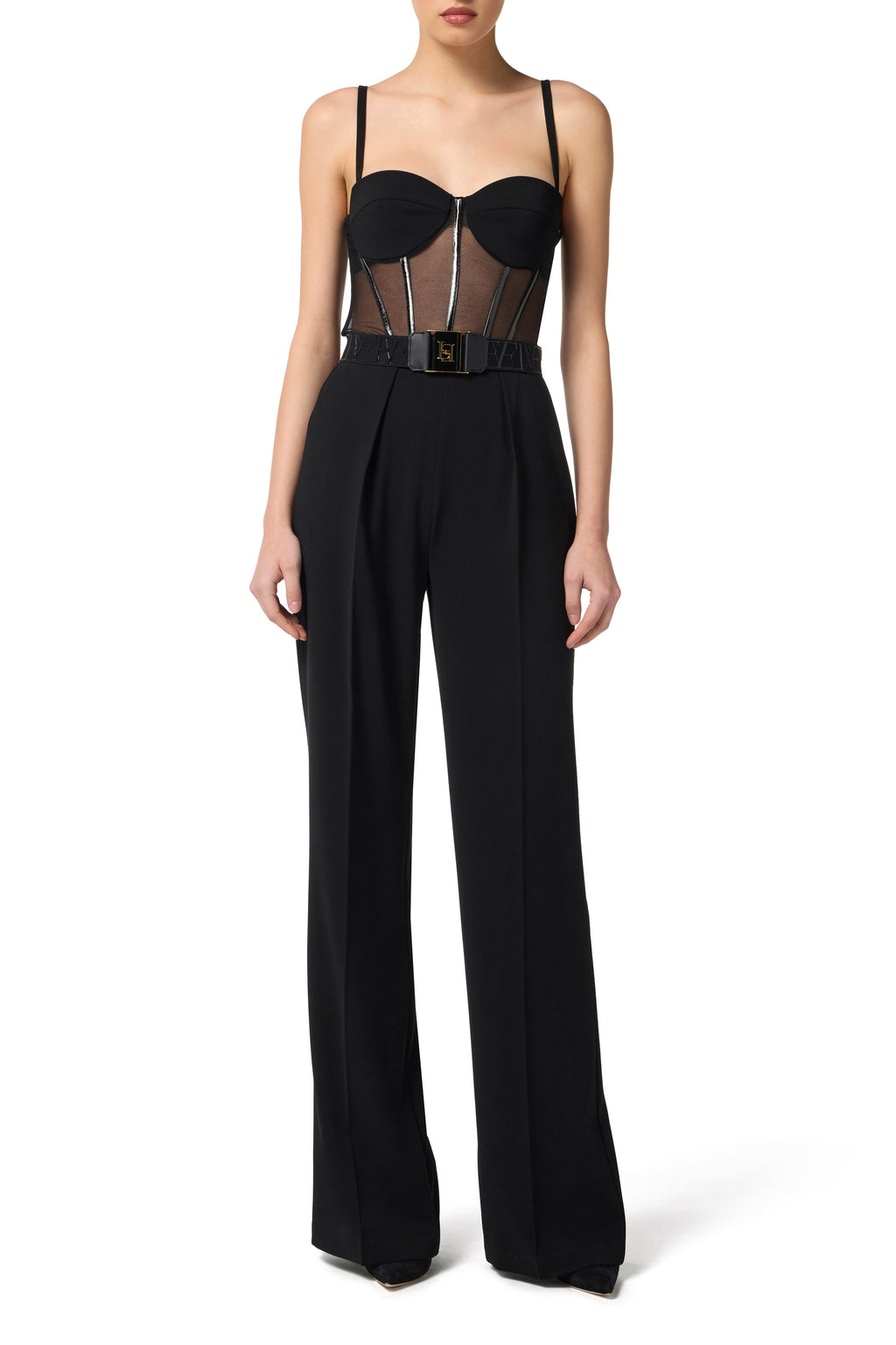 Jumpsuit in lightweight crêpe and tulle fabrics