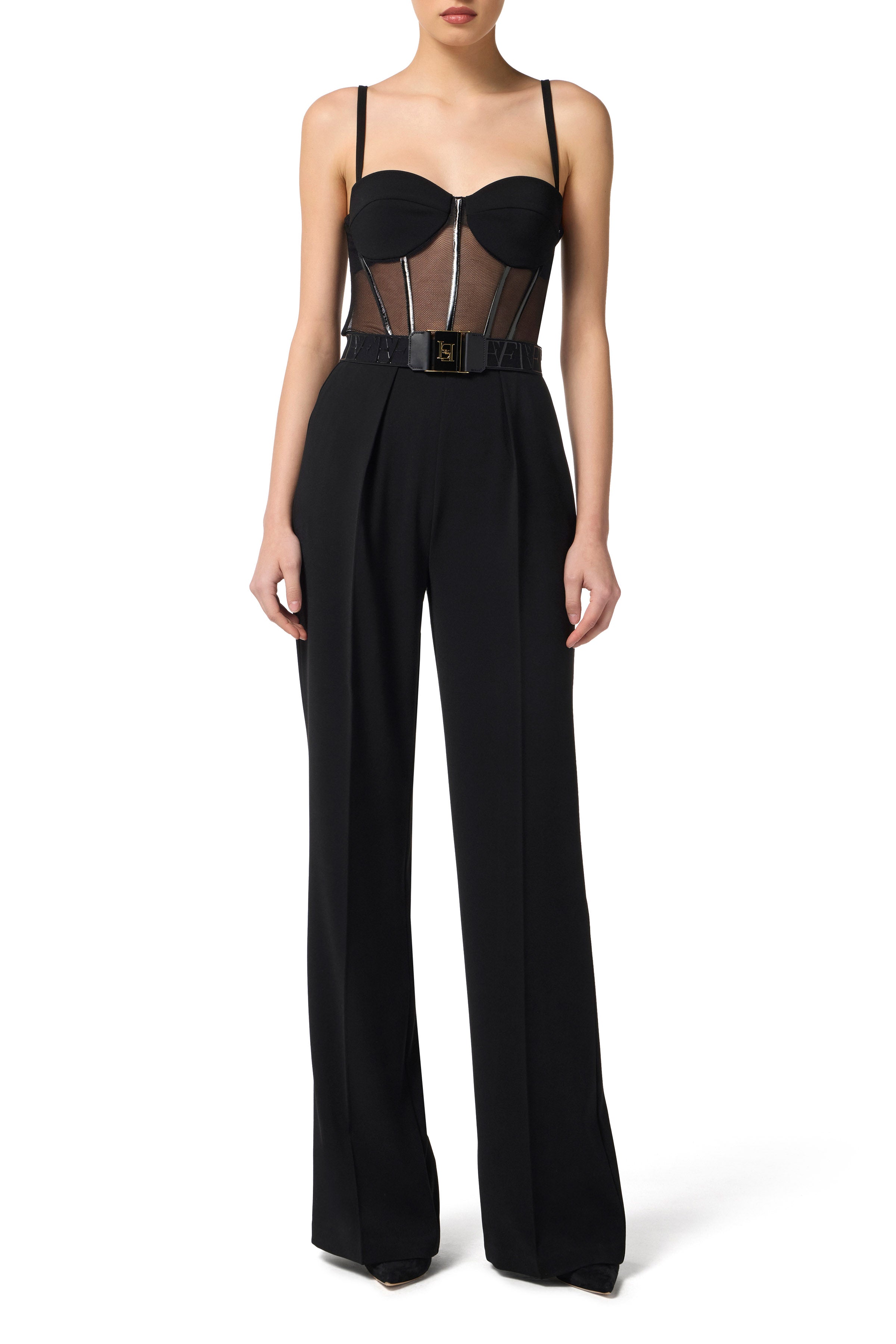 Jumpsuit in lightweight crêpe and tulle fabrics