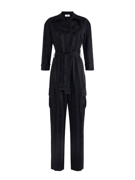 Satin jumpsuit with jacquard stripes