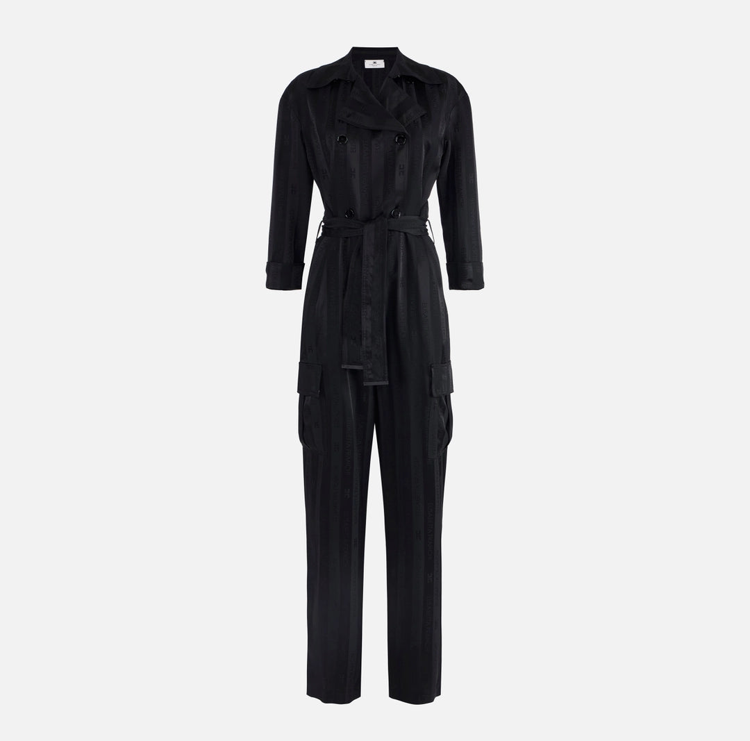 Satin jumpsuit with jacquard stripes