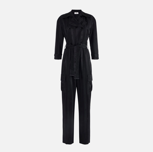 Satin jumpsuit with jacquard stripes