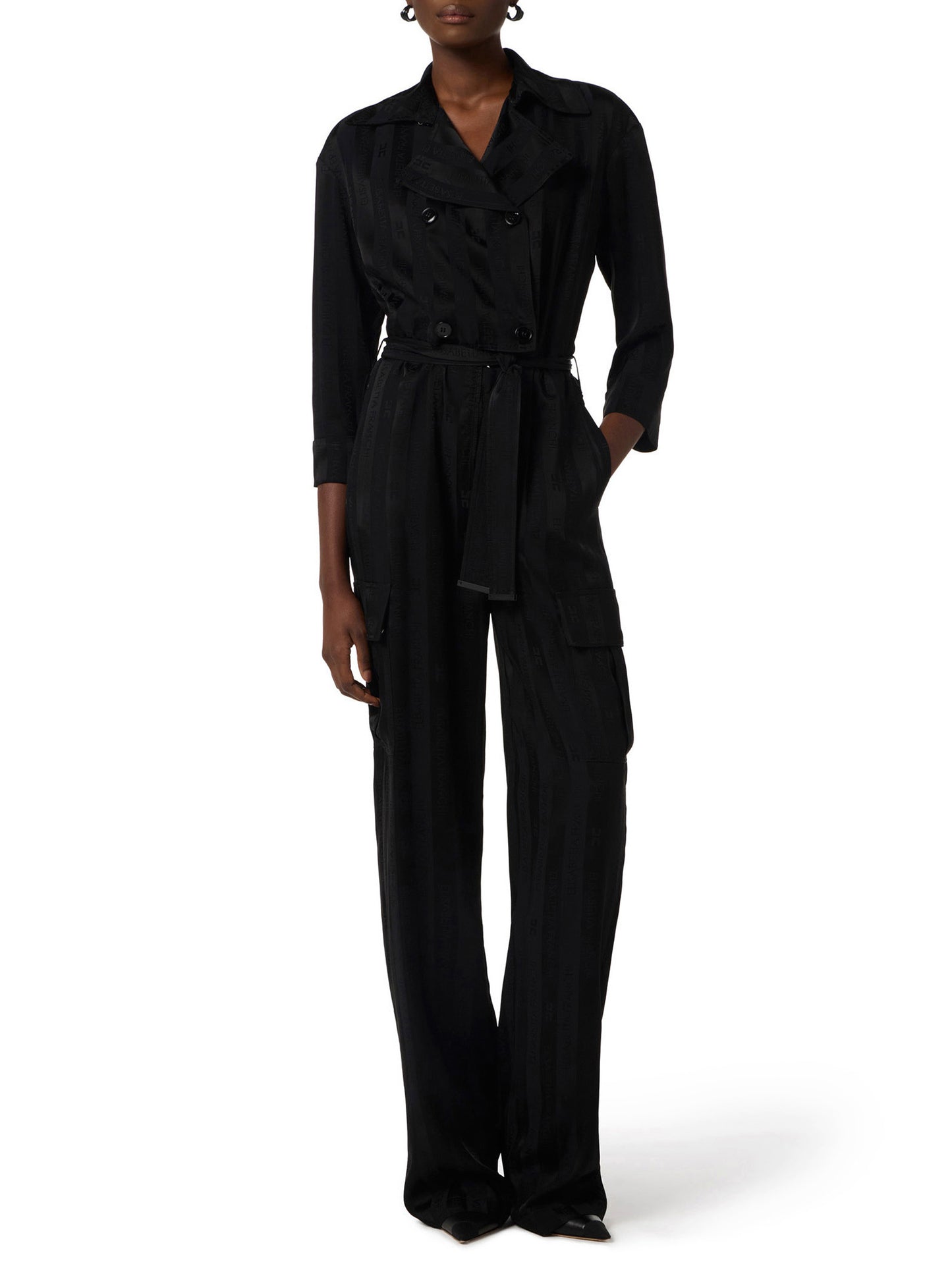 Satin jumpsuit with jacquard stripes