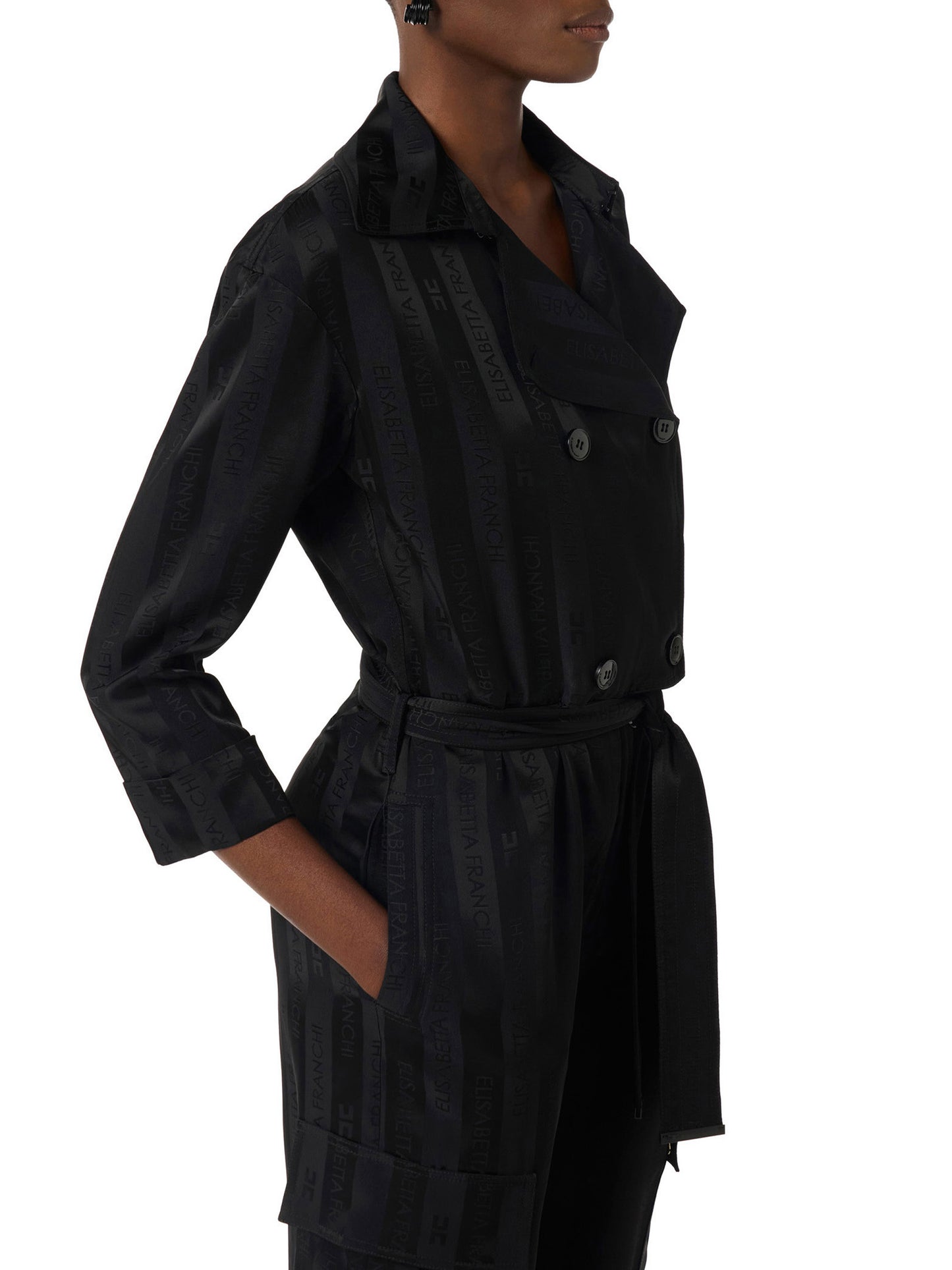 Satin jumpsuit with jacquard stripes