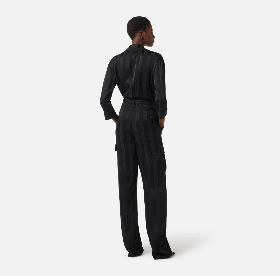 Satin jumpsuit with jacquard stripes