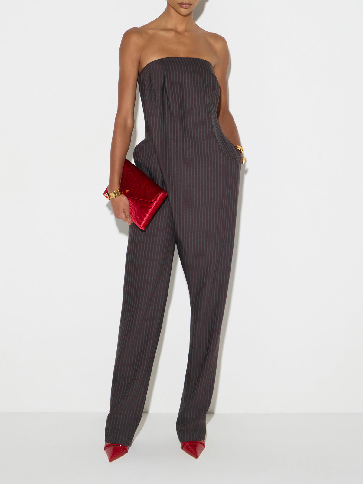 Pinstriped jumpsuit in cool wool fabric